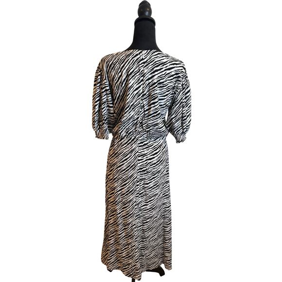 Faithfull The Brand NWT Marie Louise Animal Zebra Print Midi Puff Sleeve Dress - Picture 5 of 12